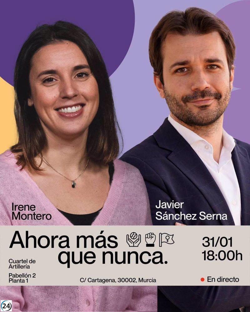 Irene Montero respalda a Sánchez Serna para las primarias de Podemos en Murcia con un evento en la región.