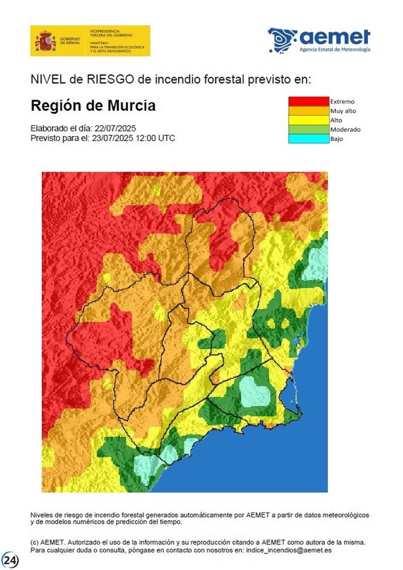 Alto riesgo de incendios forestales en el Altiplano, Cuenca de Mula y Noroeste este miércoles.