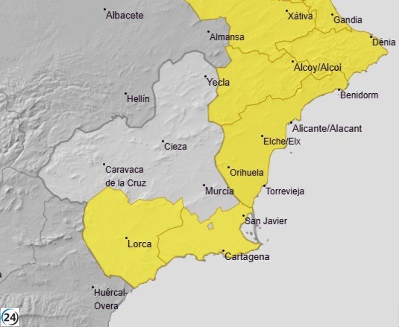 Alerta amarilla por lluvias y tormentas en el Valle del Guadalentín y el Campo de Cartagena.